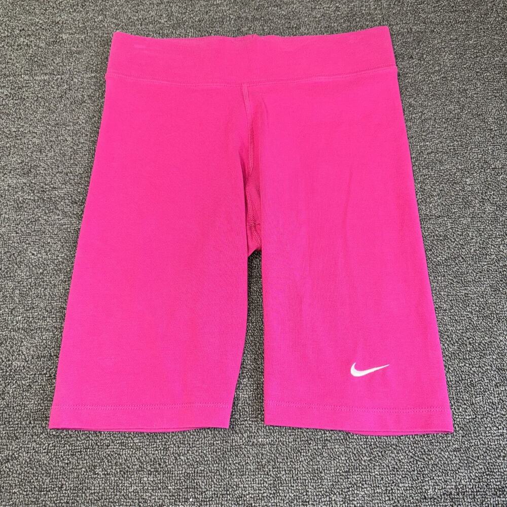 NIKE Sportswear Essential‎ Biker Shorts Women's Small Pink Stretch Logo Mid-Rise